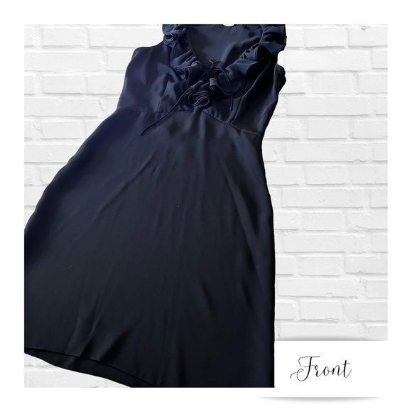 Vintage Cache’ Black Cocktail Sheath Dress Women’s Size 4 Ruffle Lace Up 90’s - Picture 3 of 15